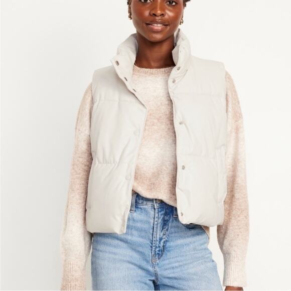 Old Navy Jackets & Blazers - Old Navy silver gray Faux Leather Puffer
Vest